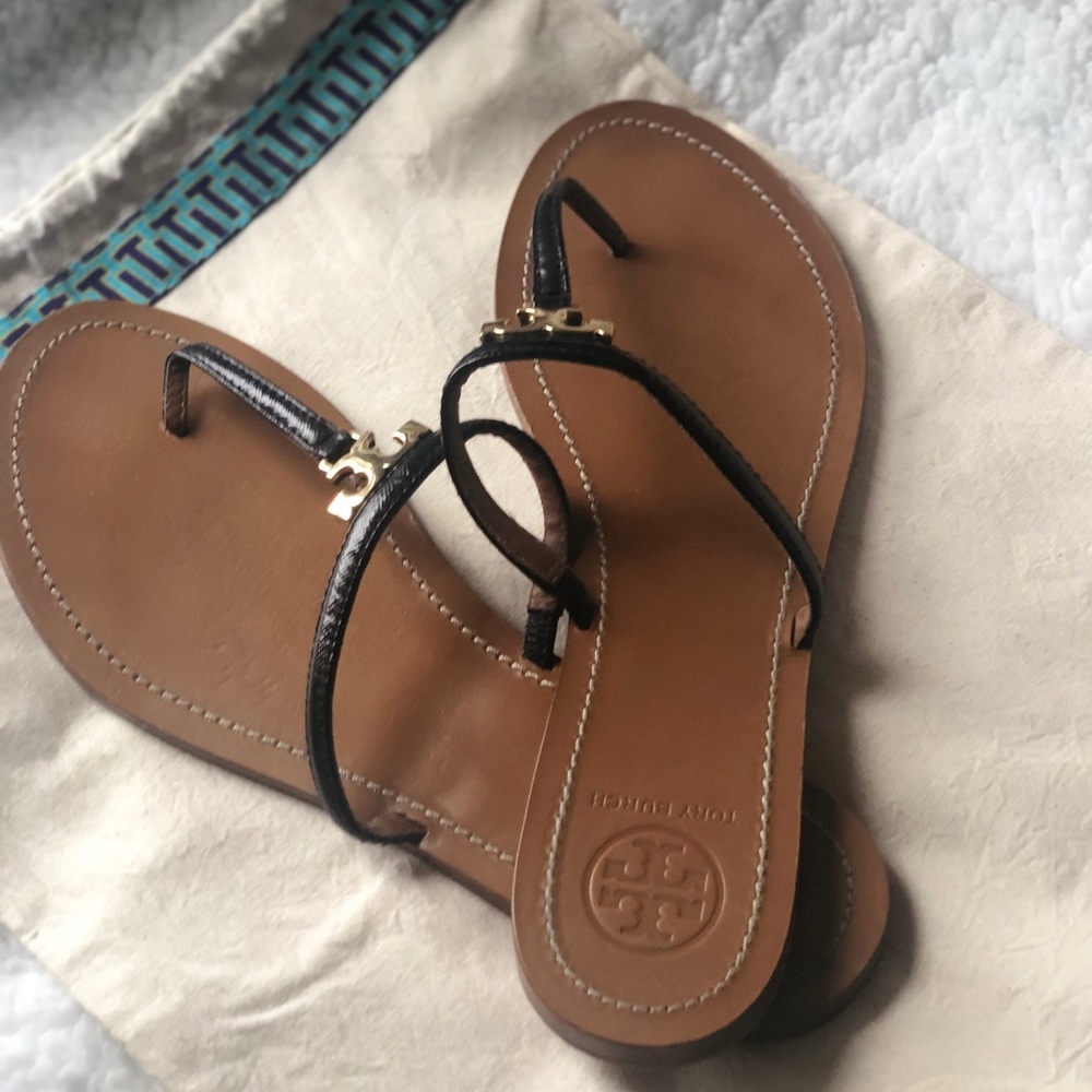 Tory Burch black patent leather sandals